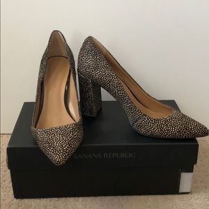 Banana Republic calf hair printed block heels